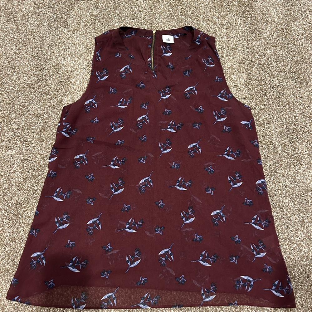 CAbi Burgundy and Blue Floral Top